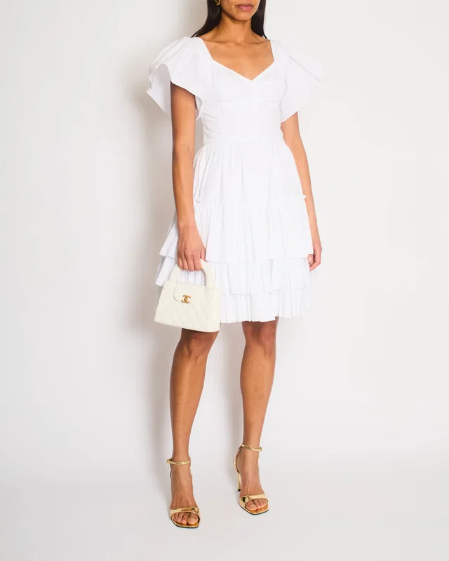 Dolce & Gabbana White Poplin Mini Corset Dress with Ruffle Details Size IT 44 (UK 12) in White Nylon from Sellier