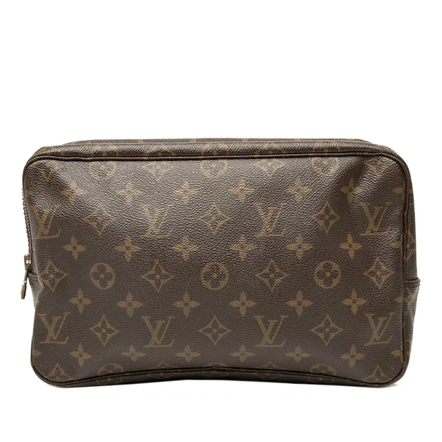 Brown Louis Vuitton Monogram Trousse Toilette 28 Clutch Bag in Brown Coated canvas from Designer Revival