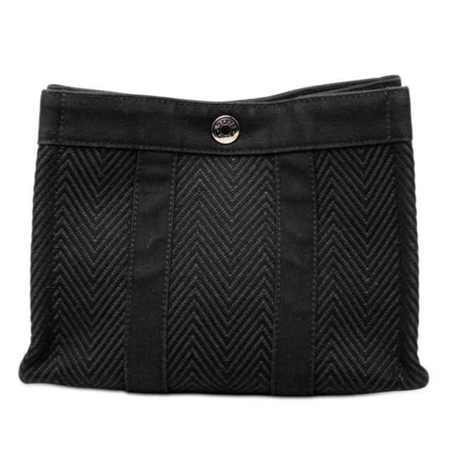 Black Hermès Chevron Canvas Fourre Tout Pouch in Black Canvas from Designer Revival