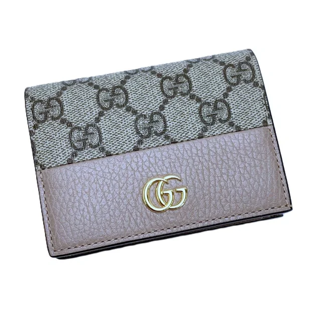 Gucci Bifold Wallet Double G Bicolor Small Pink Beige in Beige Leather from The Reluxe