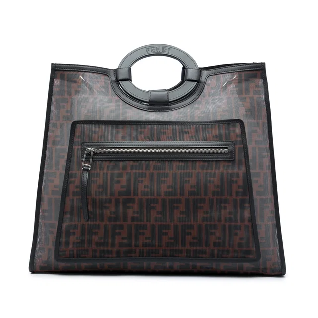 Brown Fendi Large FF 1974 Mesh Runaway Shopper Tote Satchel in Brown Resin from Designer Revival