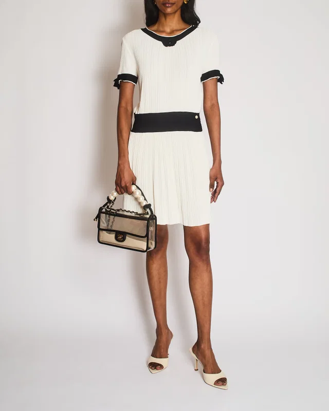Chanel Black and White Short Sleeve Midi Dress with Bow Detail Size FR 38 (UK 10) in Black from Sellier