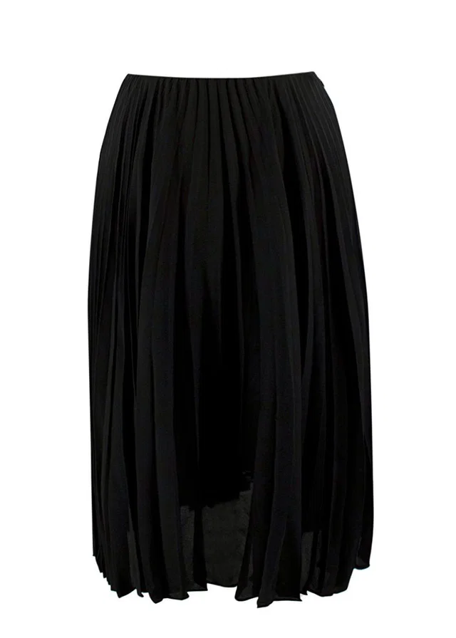 Valentino Garavani Black Pleated Satin Skirt in Black Satin from HEWI
