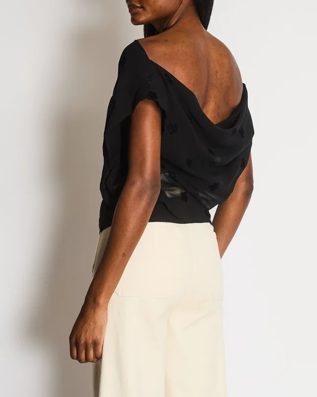 Vivienne Westwood 'Red Label' Black Off-Shoulder Rose Top Size FR 40 (UK 12) in Black Silk from Sellier, photo 2 of 2