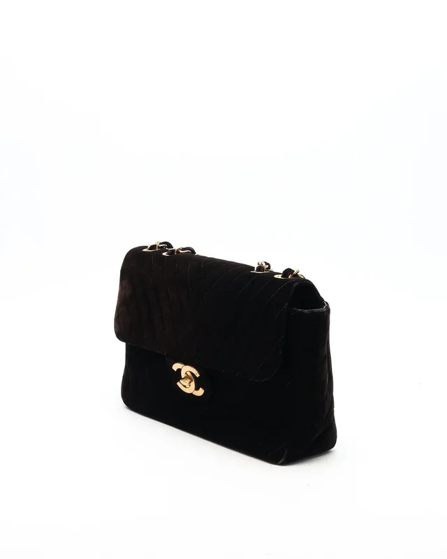 Chanel Classic Velvet Chevron Single XL Flap Bag in Velvet from A Retro Tale, photo 2 of 11
