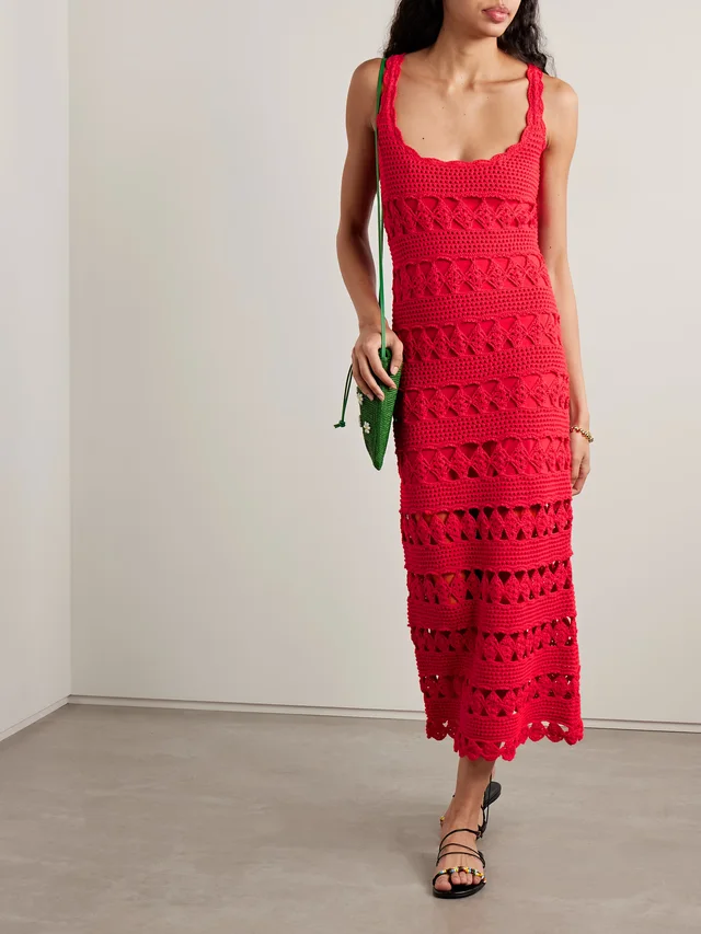 CARA CARA Joan crocheted cotton midi dress in Red, photo 2 of 2 from NET-A-PORTER (Canada)
