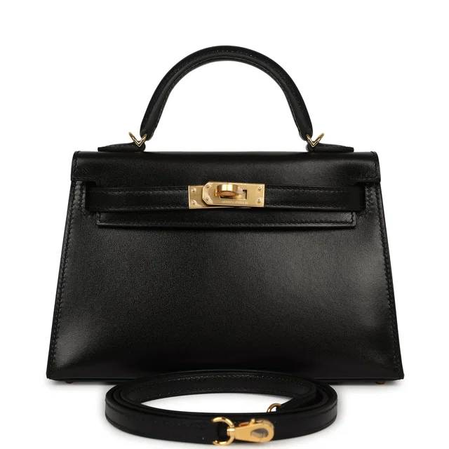 Hermès Kelly Sellier 20 Black Box Gold Hardware in Black Lambskin from Madison Avenue Couture