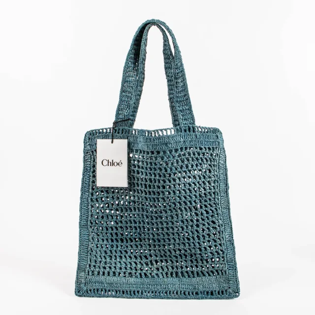Chloé Stormy Sea Blue Raffia Summer Banana Tote Bag in Blue Raffia from Labellov, photo 4 of 8