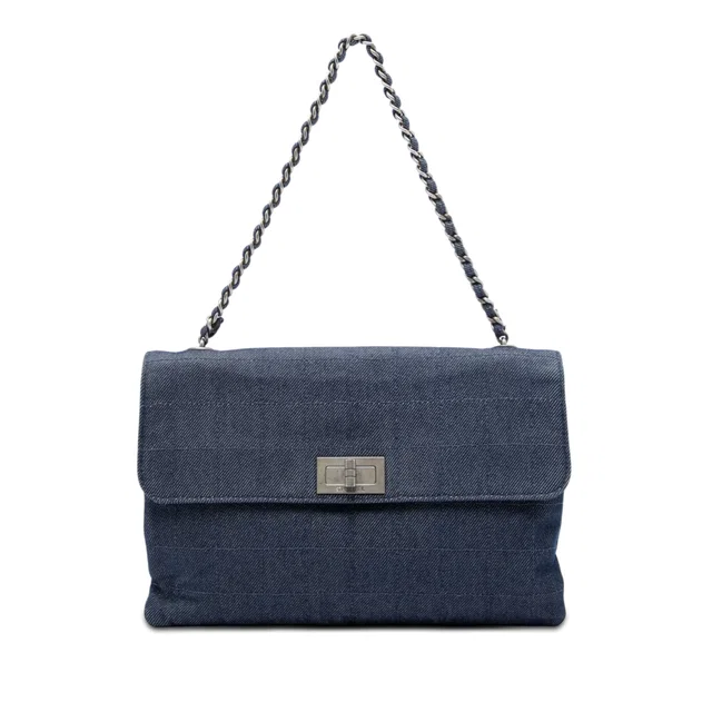 Blue Chanel Chocolate Bar Denim Reissue 2.55 Flap Shoulder Bag in Brown Denim from Designer Revival