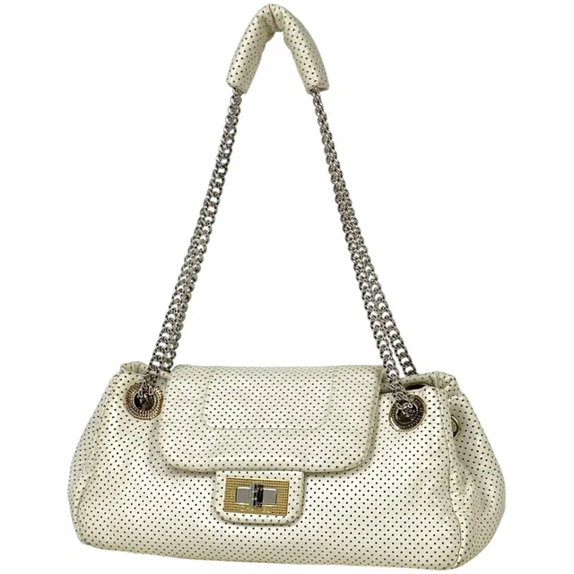 Chanel Shoulder Bag Perforated Leather White in White Leather from The Reluxe