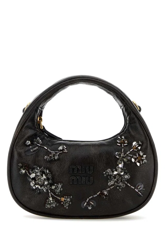 Miu Miu Crystal-Embellished Botanical Shoulder Bag — Brown in Brown Nappa leather from HEWI