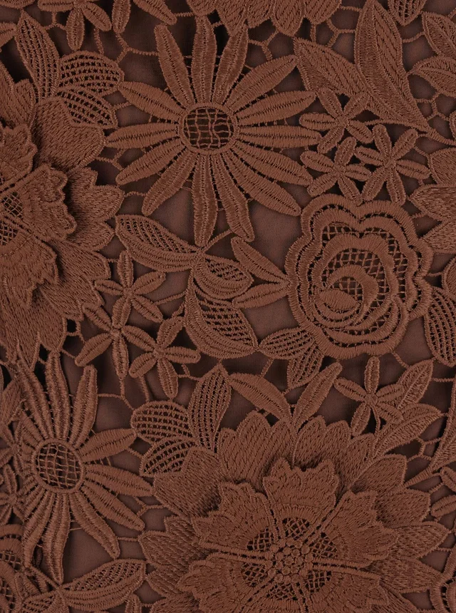 ROTATE Brown Midi Dress with All-Over Floral Embroidery and Off Shoulder Design in Tech Fabric for Women in Brown 100% Polyester, photo 6 of 6 from Gaudenzi Boutique