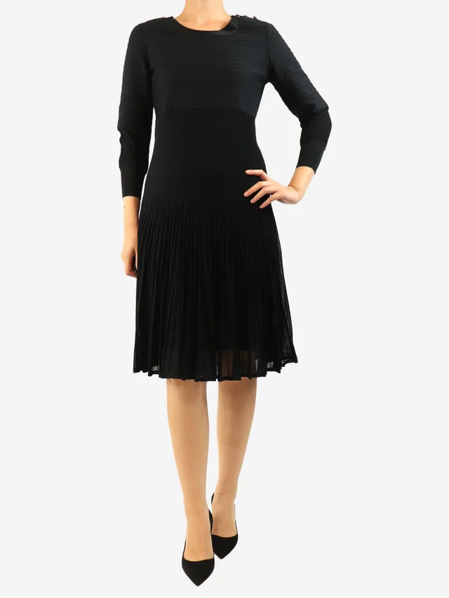 Chanel Black long-sleeved midi dress - size UK 14 in Black Silk from Sign of the Times