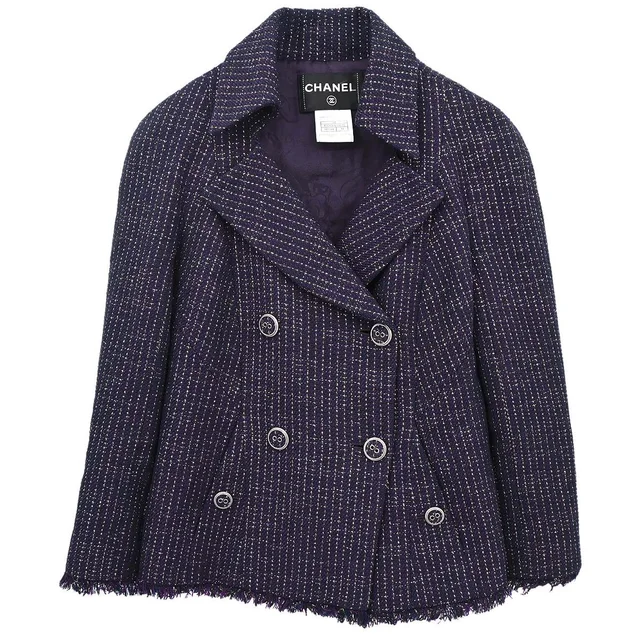 Chanel 2008 Double Breasted Tweed Jacket Purple in Purple Tweed from AMORE Vintage Tokyo