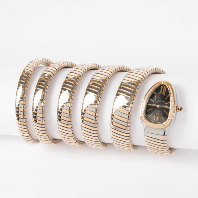 Bvlgari Diamond Rose Gold/Steel Serpenti Tubogas Watch in Pink from Labellov