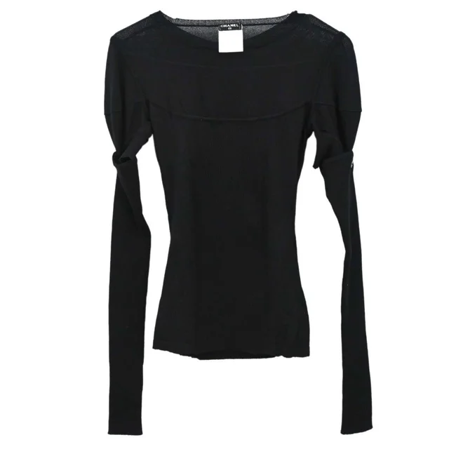 Chanel 2008 Long Sleeve Short Sleeve 2way Top Black #34 in Black Silk from AMORE Vintage Tokyo