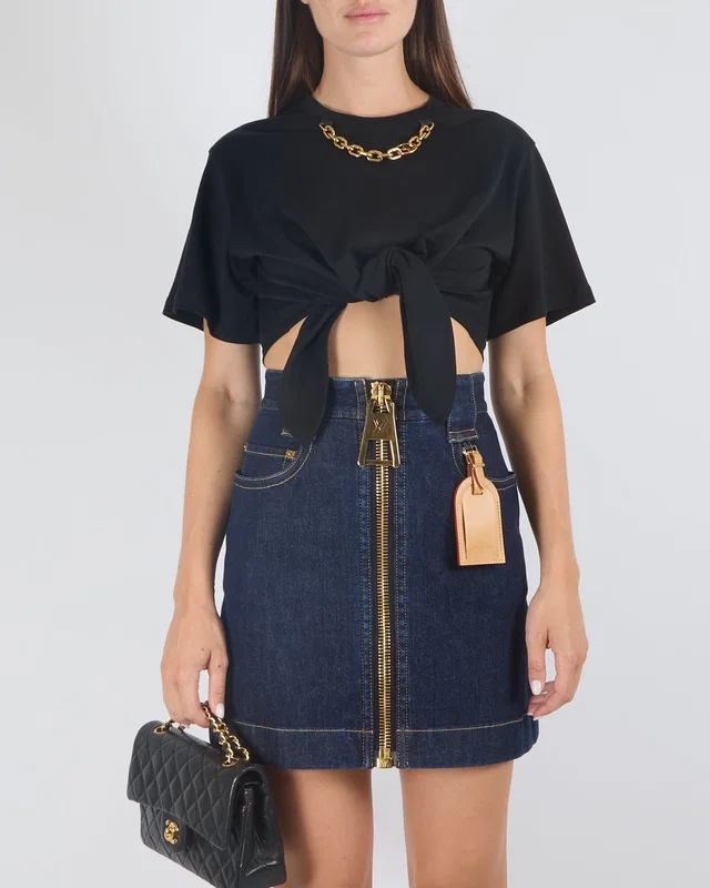 Spring 2023 Blue Denim XXL Zipper Mini Skirt with an Oversized LV Logo Zipper and Detachable… in Blue Denim from Sellier