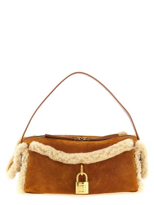 Balmain Shoulder Bag — Brown Suede With Shearling Trims in Brown Suede from HEWI
