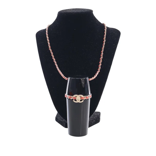 Black Chanel Lucite Lipstick Case On Chain in Black Resin from Designer Revival