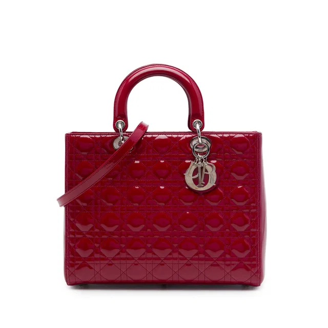 Red Dior Large Patent Cannage Lady Dior Satchel in Red Patent leather from Designer Revival
