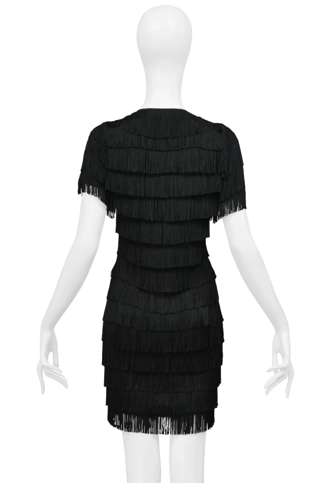 Balenciaga By Ghesquiere Black Fringe Mod Style Mini Dress in Black from Resurrection Vintage, photo 2 of 8