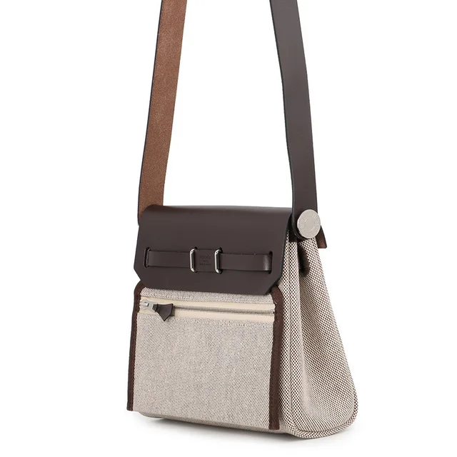 Hermès Herbag zip Ecru/Ebene Toile H Vache Hunter Leather Size Mini in Brown Leather from GALLERY RARE, photo 2 of 2