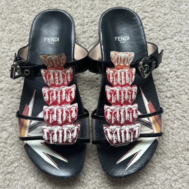 Fendi Roma Patent Leather Slides Women's Flat Sandals Sz 36 Us Sz 5. in black Patent leather from Poshmark