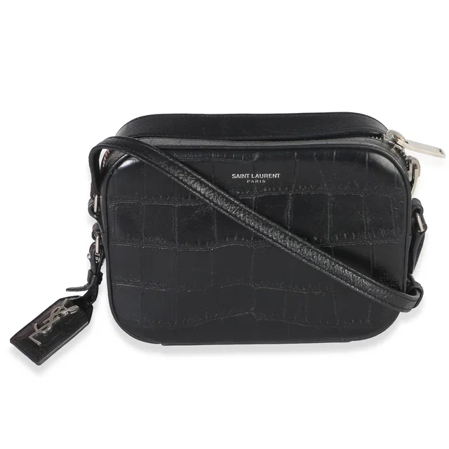 Saint Laurent Black Crocodile Embossed Calfskin Mini Camera Bag Exotic Handbag in Black Calfskin from HEWI