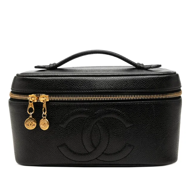 Black Chanel CC Caviar Vanity Bag in Black Caviar leather from Designer Revival