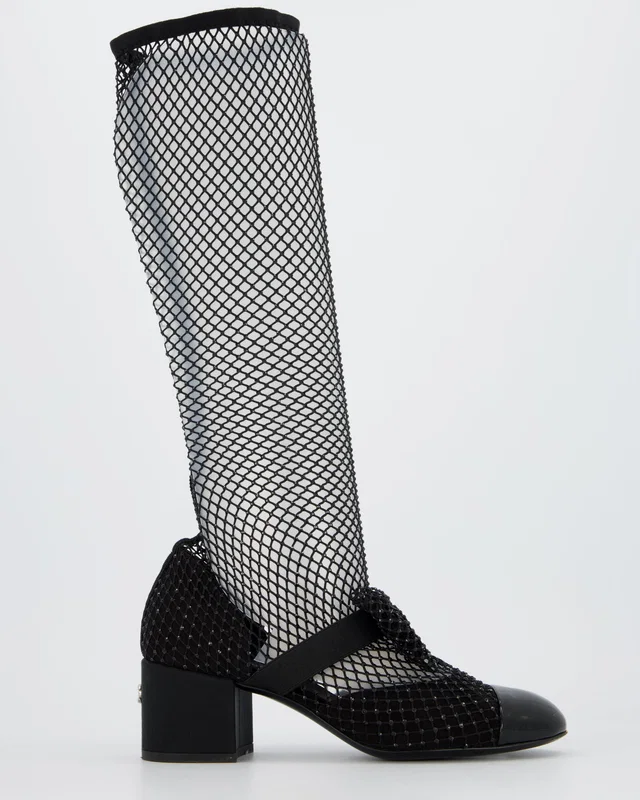 Chanel Black Diamante Bow CC Boots Size EU 38 in Black from Sellier