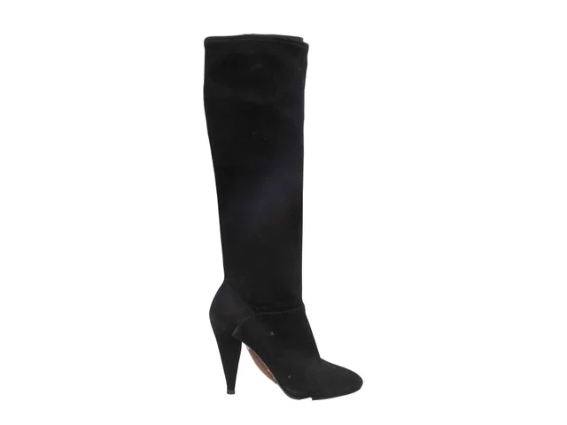 Black Prada Suede Heeled Knee-High Boots Size 37 in Black Suede from Designer Revival