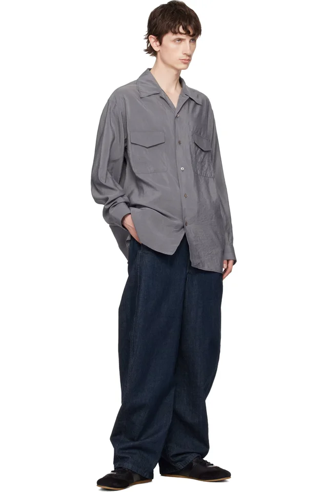 LEMAIRE Gray Convertible Collar Dry Silk Shirt, photo 4 of 4 from SSENSE