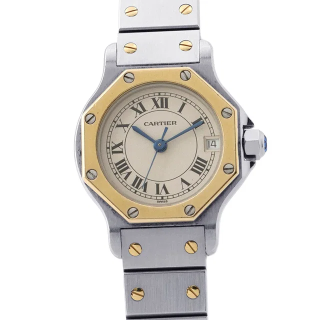 Cartier Santos Octagon SM W25mm Stainless Steel K18YG Ivory DialW2001683 in White from GALLERY RARE