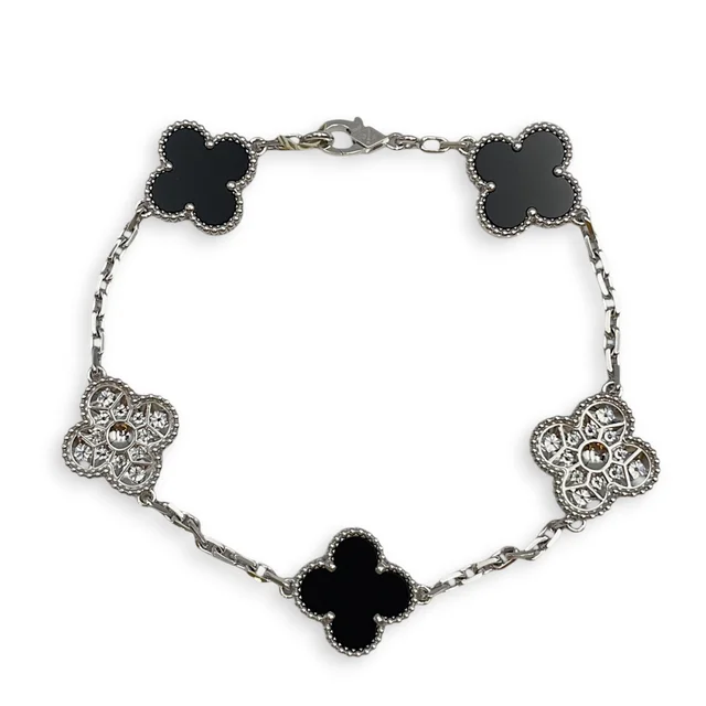 Van Cleef & Arpels (PSPM) Vintage Alhambra, 5 Motifs Bracelet in Black in Black from LuxLexicon, photo 2 of 3