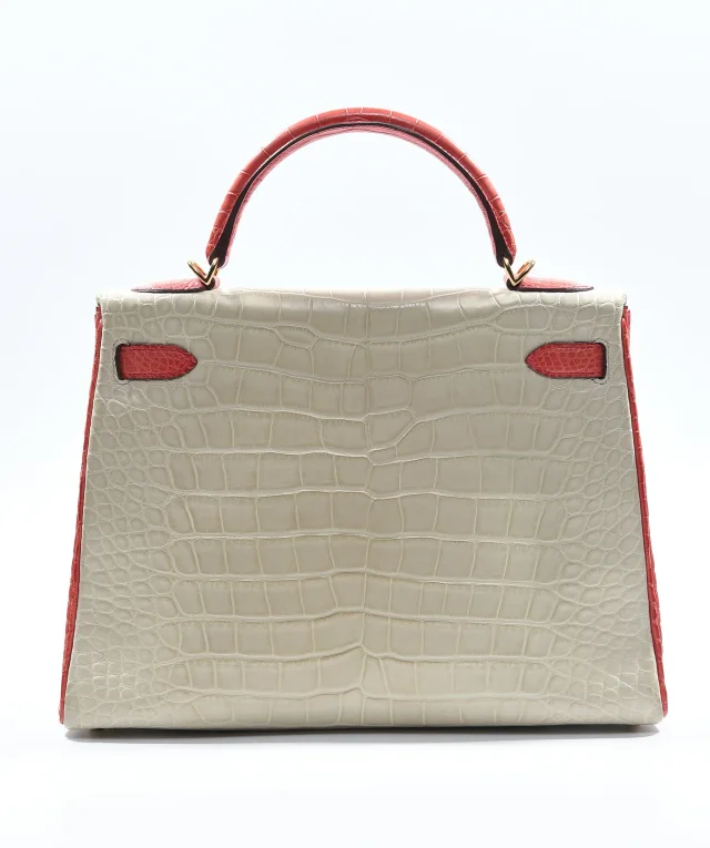 Hermès Kelly 32 HSS Beton / Geranium Matte alligator GHW #X (2016) in Crocodile from Luxury Promise, photo 3 of 20
