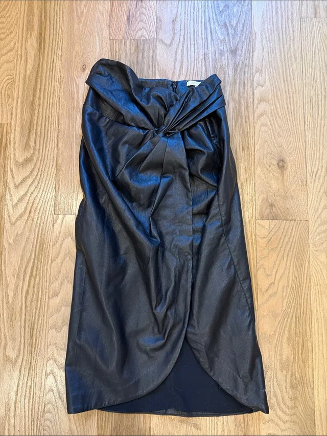 SIMKHAI Twist-Front Faux Leather Midi Skirt in black Leather from Poshmark