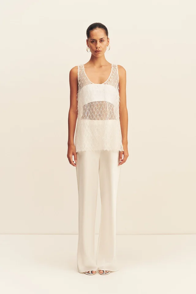 Shona Joy TALITHA SHEER FRINGE SCOOP NECK TOP - IVORY from Shona Joy, photo 1 of 1