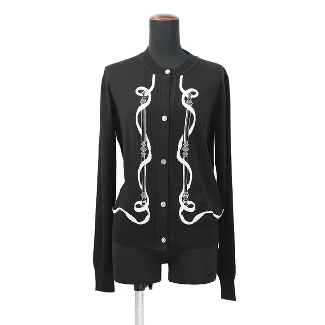 Hermès Long-sleeved cardigan, Félonerie motif Size 36 BlackH6E2740D Wool100% from GALLERY RARE