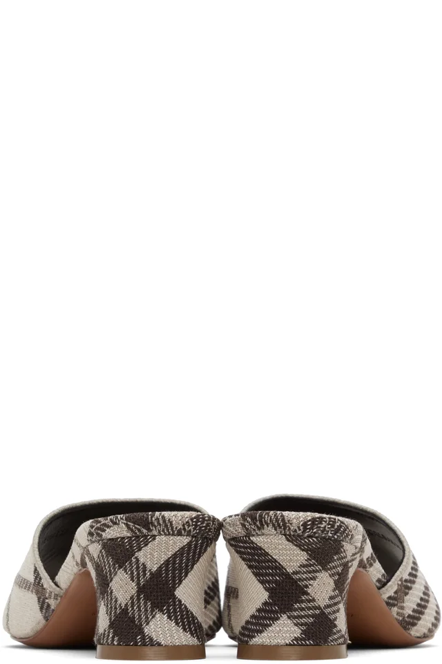 Burberry Brown & White Check Sloane Mule Heeled Sandals, photo 2 of 5 from SSENSE