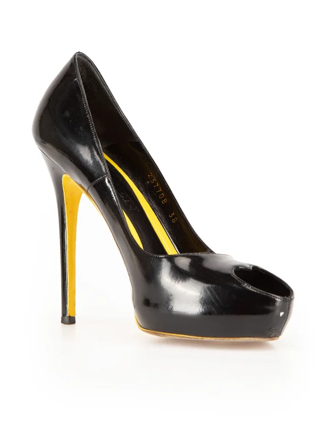 Alexander McQueen Black Patent Heart Peep Heels from Csd