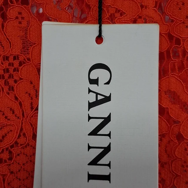 GANNI Lace Detailed Midi Dress in Red Polyester in Red, photo 6 of 6 from ShopSimon