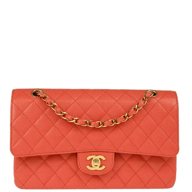 Chanel 2003-2004 Orange Caviar Medium Classic Double Flap Shoulder Bag in Orange Caviar leather from AMORE Vintage Tokyo