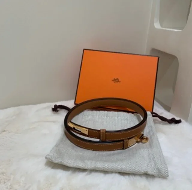 Hermès brown Kelly belt with Z-shaped engraving in Brown from Luxury Promise