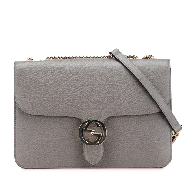 Gray Gucci Medium Dollar Calfskin Interlocking G Crossbody in Grey Calfskin from Designer Revival