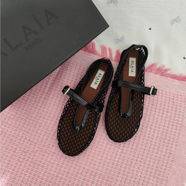 Alaïa Alaa Black Mesh Mary Jane Flats With Patent Strap in black Patent leather from Poshmark