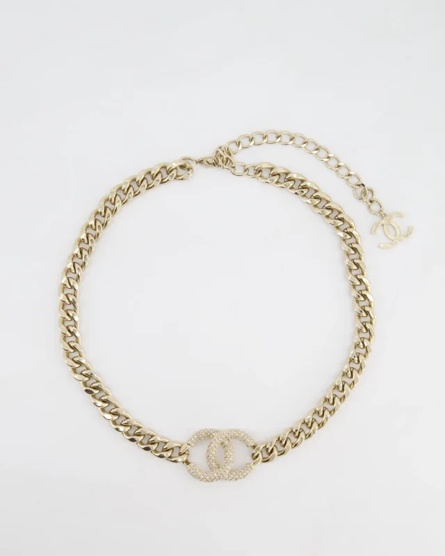 Chanel CC Gold Plated Curb Chain Necklace with CC Crystal Logo Detail in Gold from Sellier, photo 2 of 6