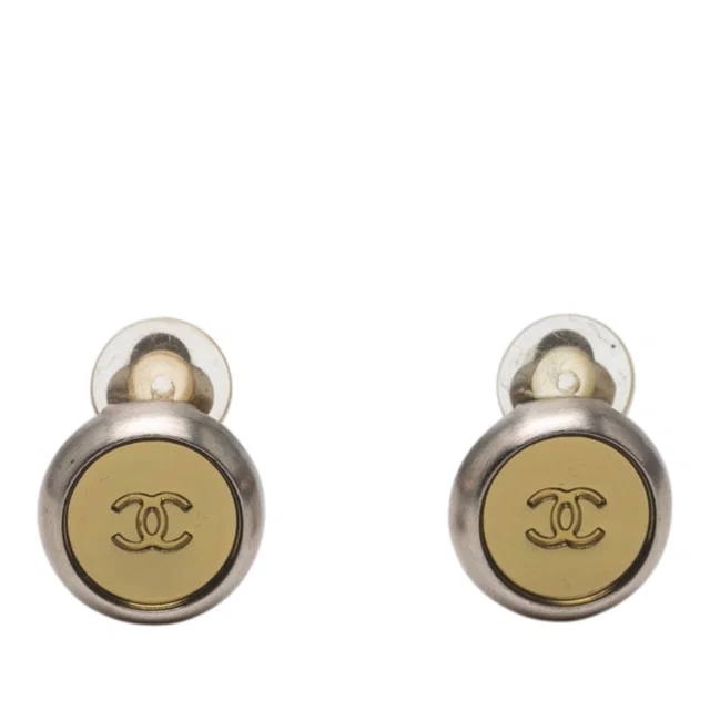 Gold Chanel CC Brass and Gold Plated Disc Clip On Earrings in Gold from Designer Revival