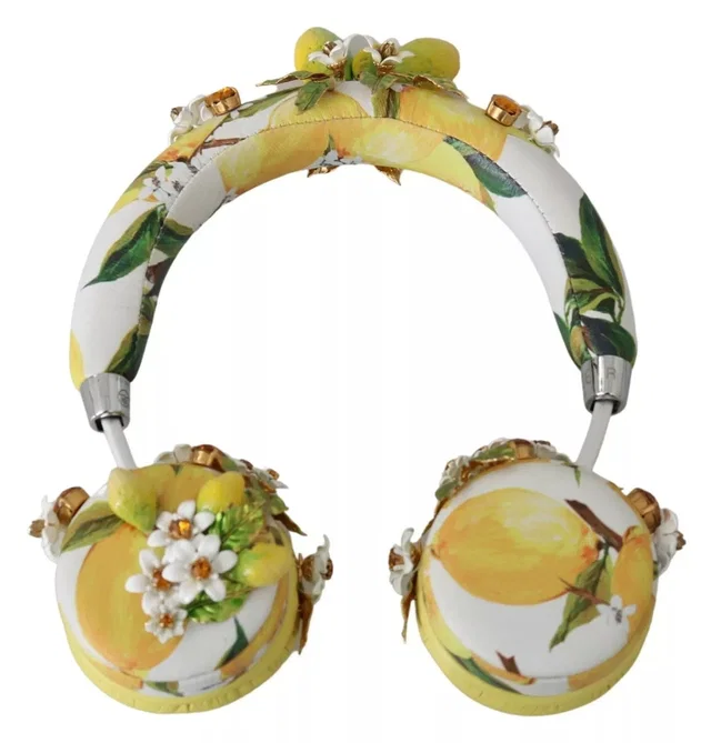 Dolce & Gabbana Headphones Leather Lemon Crystal Floral Headset Audio in Leather from Luxury Promise