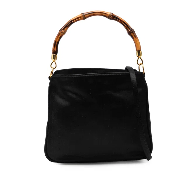 Black Gucci Bamboo Satin Satchel in Black Satin from Designer Revival