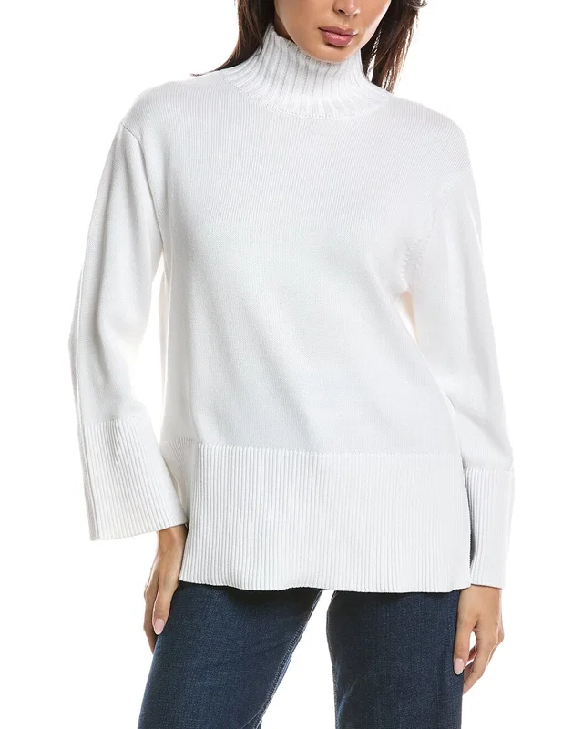 Forte Cashmere Easy Rib Trim Funnel Neck Sweater in //asset2.ruecdn.com/images/sw/141572/1415724382_RLSW_white.jpg, image 1 of 1 from Gilt